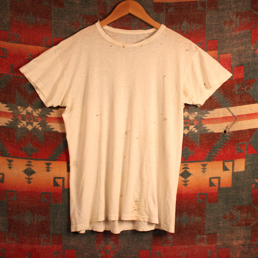 1940s Distressed White T