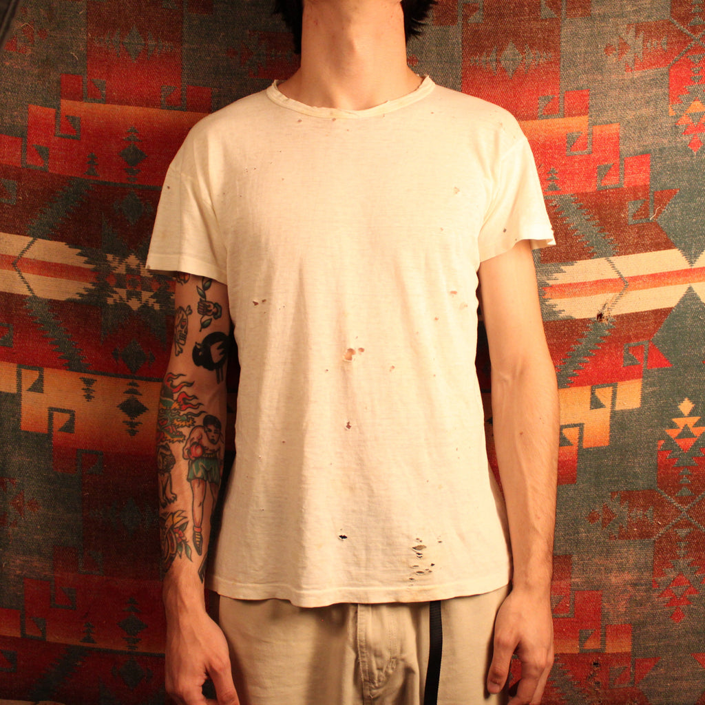 1940s Distressed White T