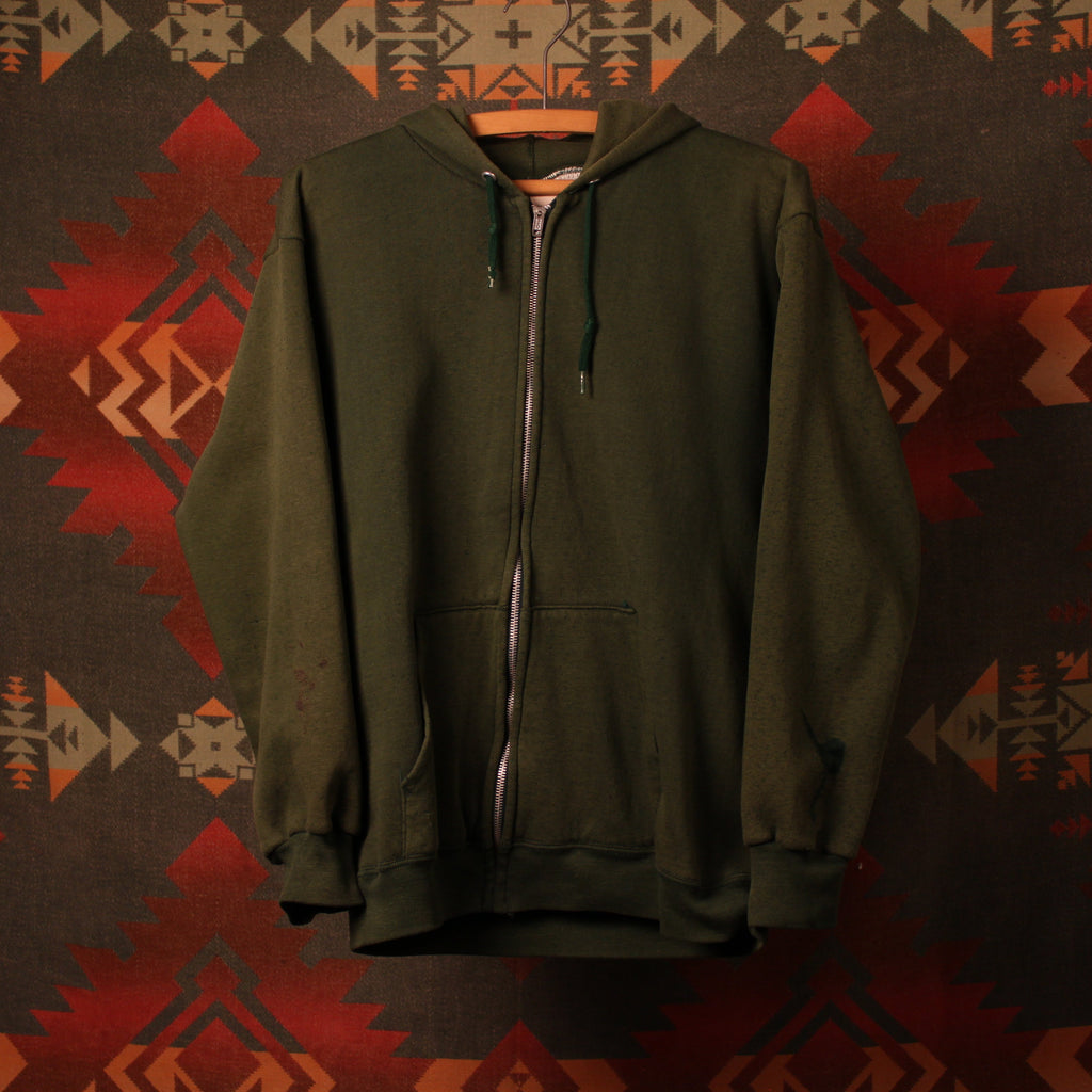 1970s Forest Green Thermal Lined Hoodie